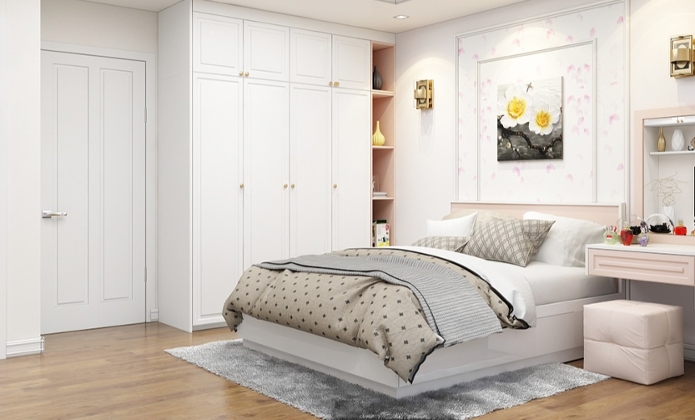 Phòng ngủ cho bé gái màu sắc đơn giản 