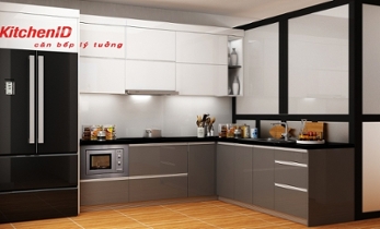 Tủ bếp hiện đại màu trắng xám