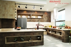 Tủ bếp hiện đại màu laminate vẫn gỗ