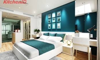 Phòng ngủ master màu xanh 